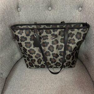 Coach Black and Gray Leopard Ocelot Animal Print Tote